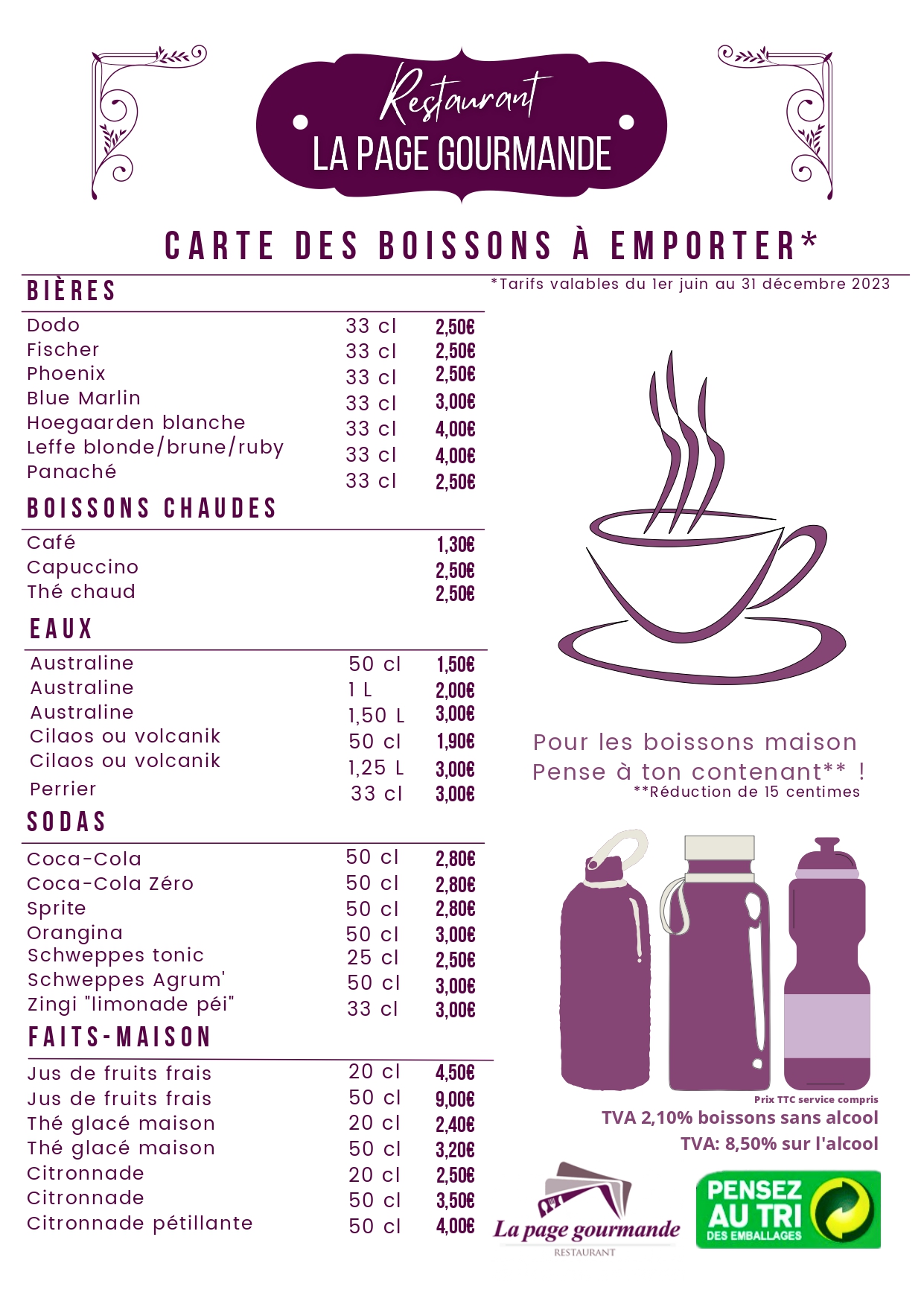 Carte des Boissons à emporter